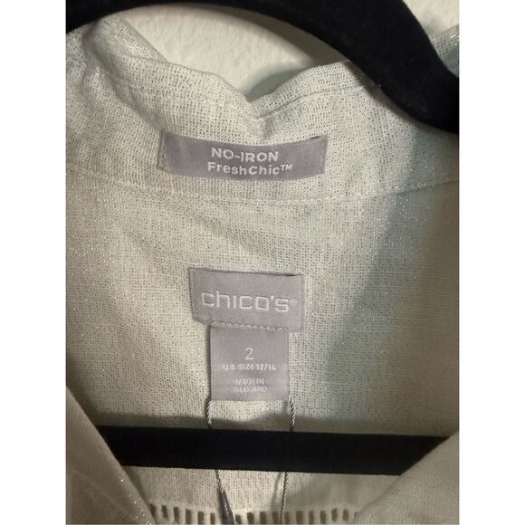 NWT Chico’s NO IRON SLEEVELESS LINEN TUNIC METALLIC NO IRON TANK OPTIC WHITE - Picture 2 of 6